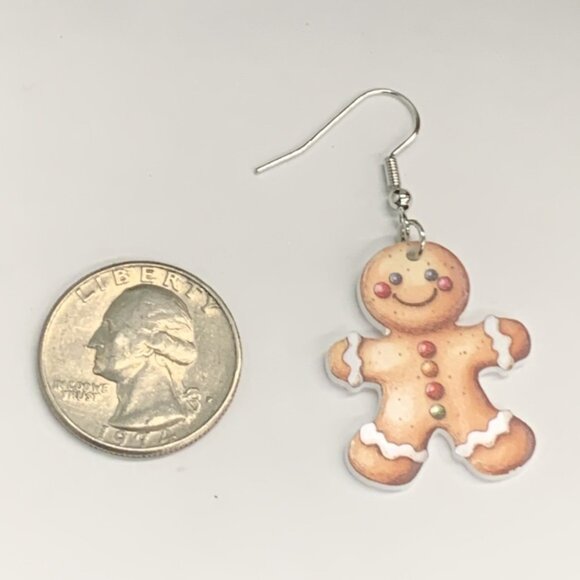 Gingerbread Man Earrings, Christmas Earrings, Funny Food Earrings, Holiday - Picture 3 of 4